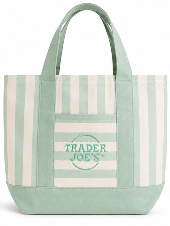 Trader Joe'S Handbags - Trader Joe's Seafoam Green Striped Mini Canvas Tote Bag NWT Summer 2026